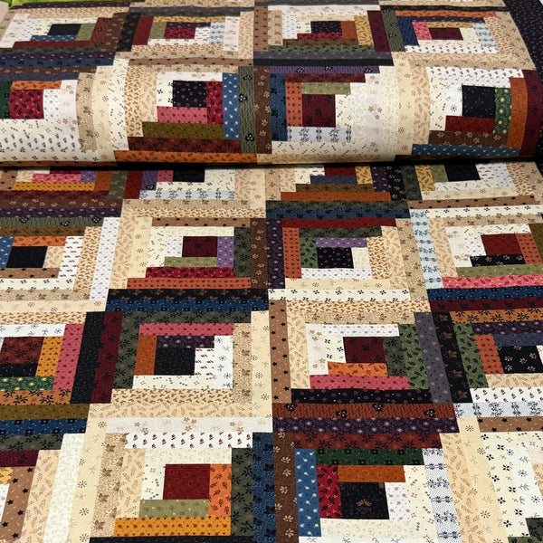 Rustic Log Cabin Patchwork Print Fabric – 100% Cotton | 45” Wide