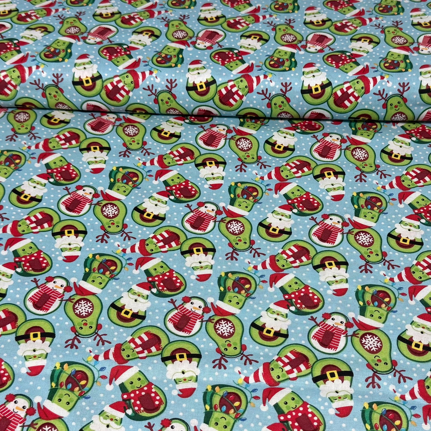 Christmas Avocado Friends Print Fabric – 100% Cotton | 45” Wide