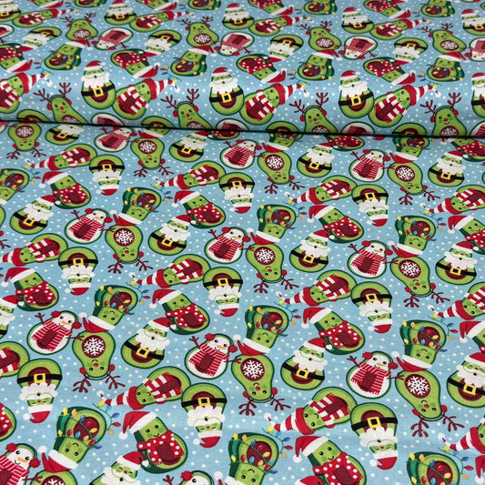 Christmas Avocado Friends Print Fabric – 100% Cotton | 45” Wide