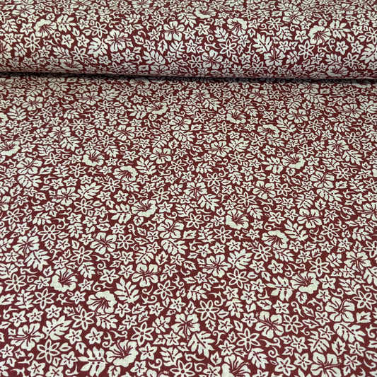 Burgundy Tropical Floral | 100% Cotton Fabric | 45” Wide
