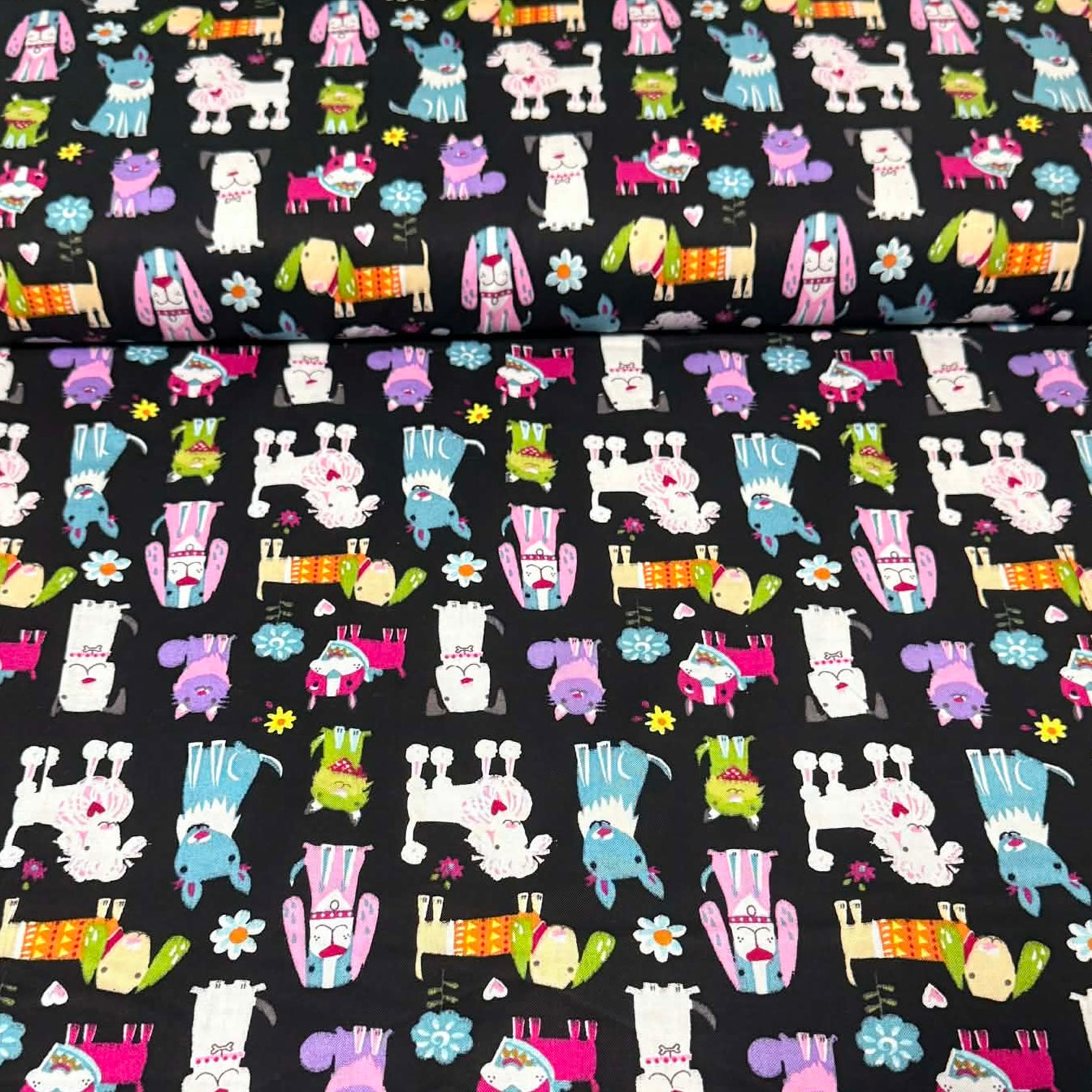 Whimsical Puppy Parade Fabric – 100% Cotton | 45” Wide