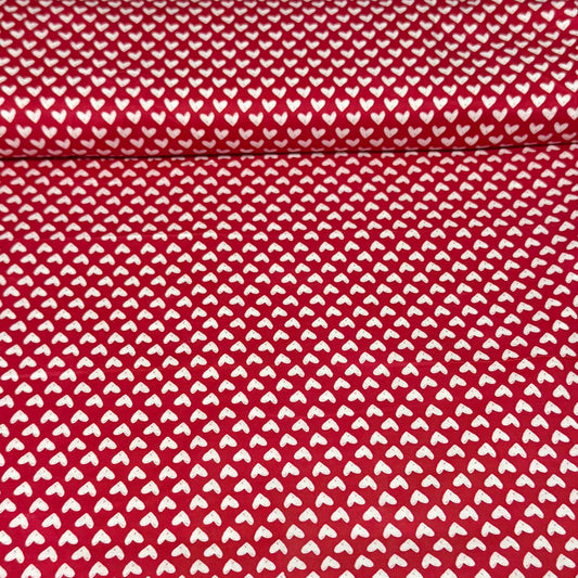 Mini White Hearts on Red Fabric – 100% Cotton | 45” Wide