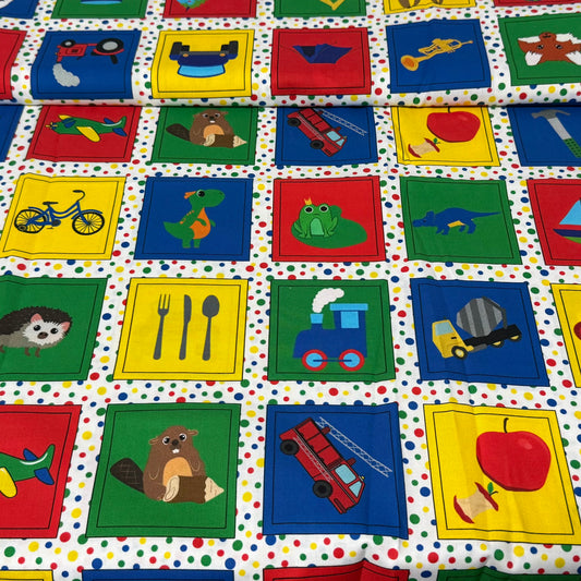 Colourful Kids Picture Blocks | 100% Cotton Fabric | 45” Wide