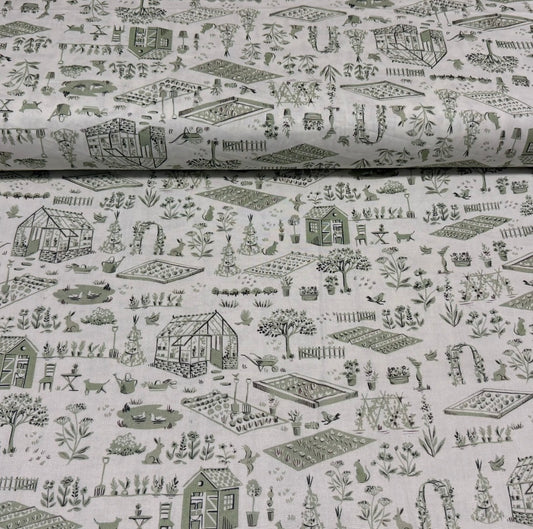 Sage Cottage Garden Print Fabric - 100% Cotton | 45” Wide