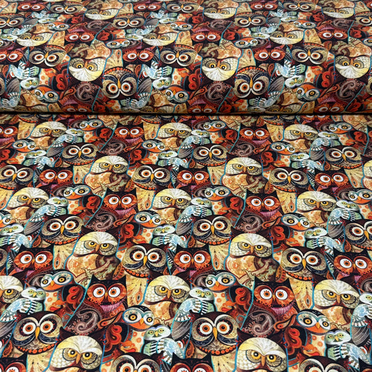 Colorful Owl Collage Print Fabric – 100% Cotton | 45” Wide