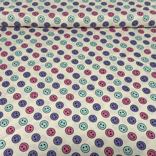 Pastel Smiley Dot Print Fabric – 100% Cotton | 45” Wide