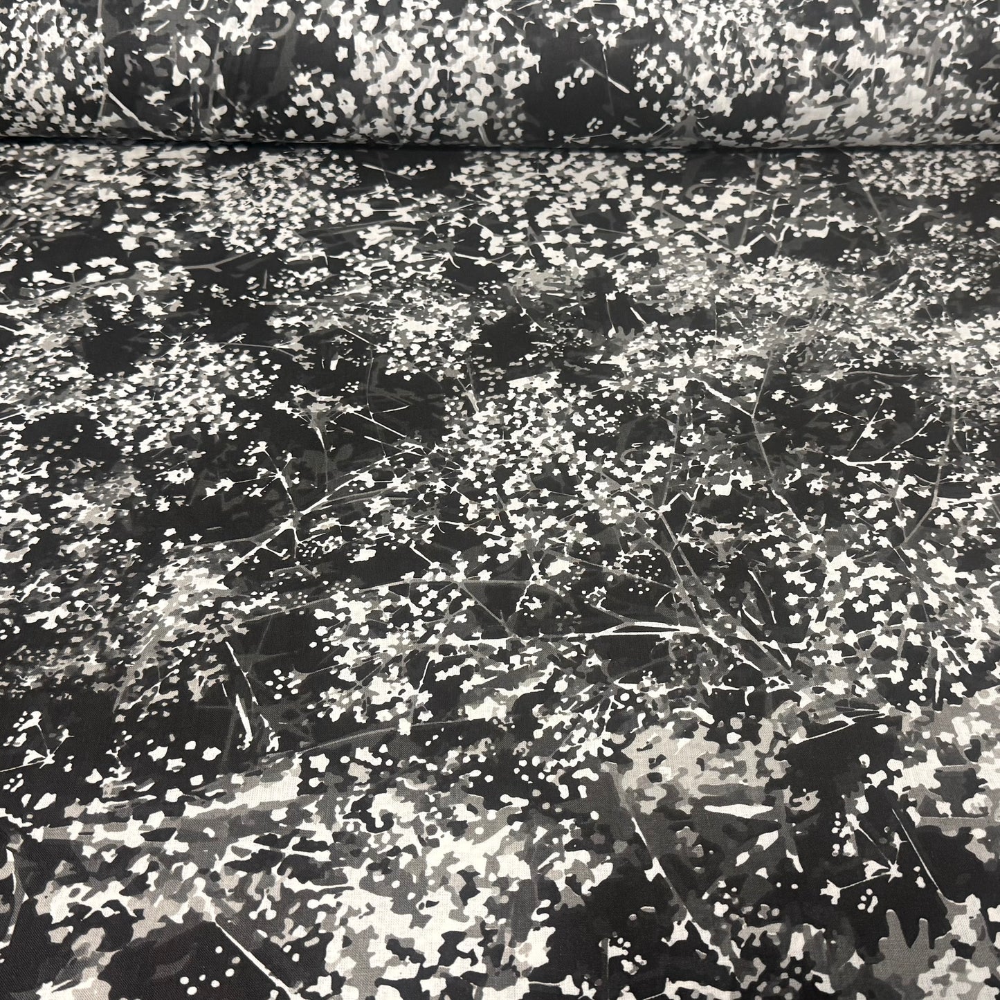 Midnight Blossom Abstract Floral Wide Back Fabric – Black | 108” Wide | 100% Cotton