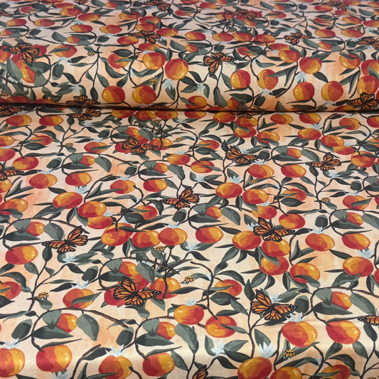Peach Orchard Butterfly Print Fabric - 100% Cotton | 45” Wide