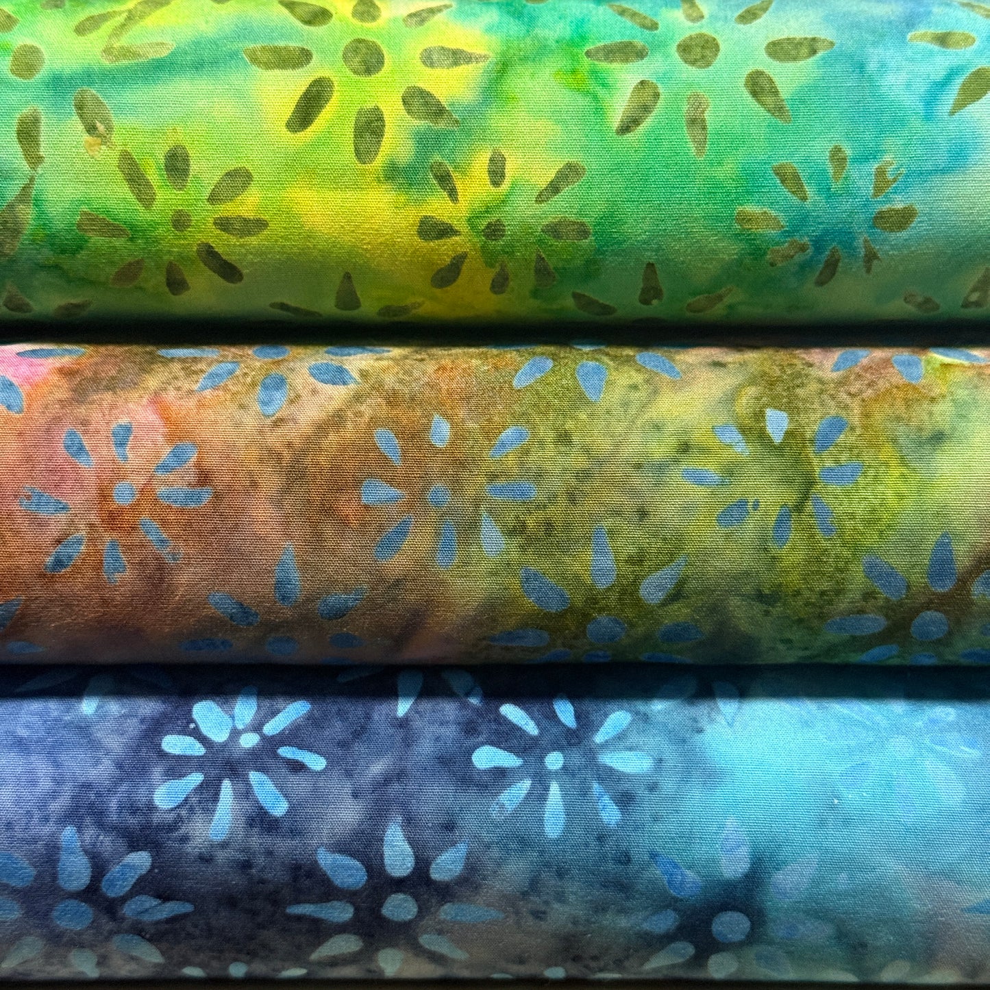 Floral Batik Cotton Fabric – Teal, Blue & Green | 100% Cotton | 45” Wide