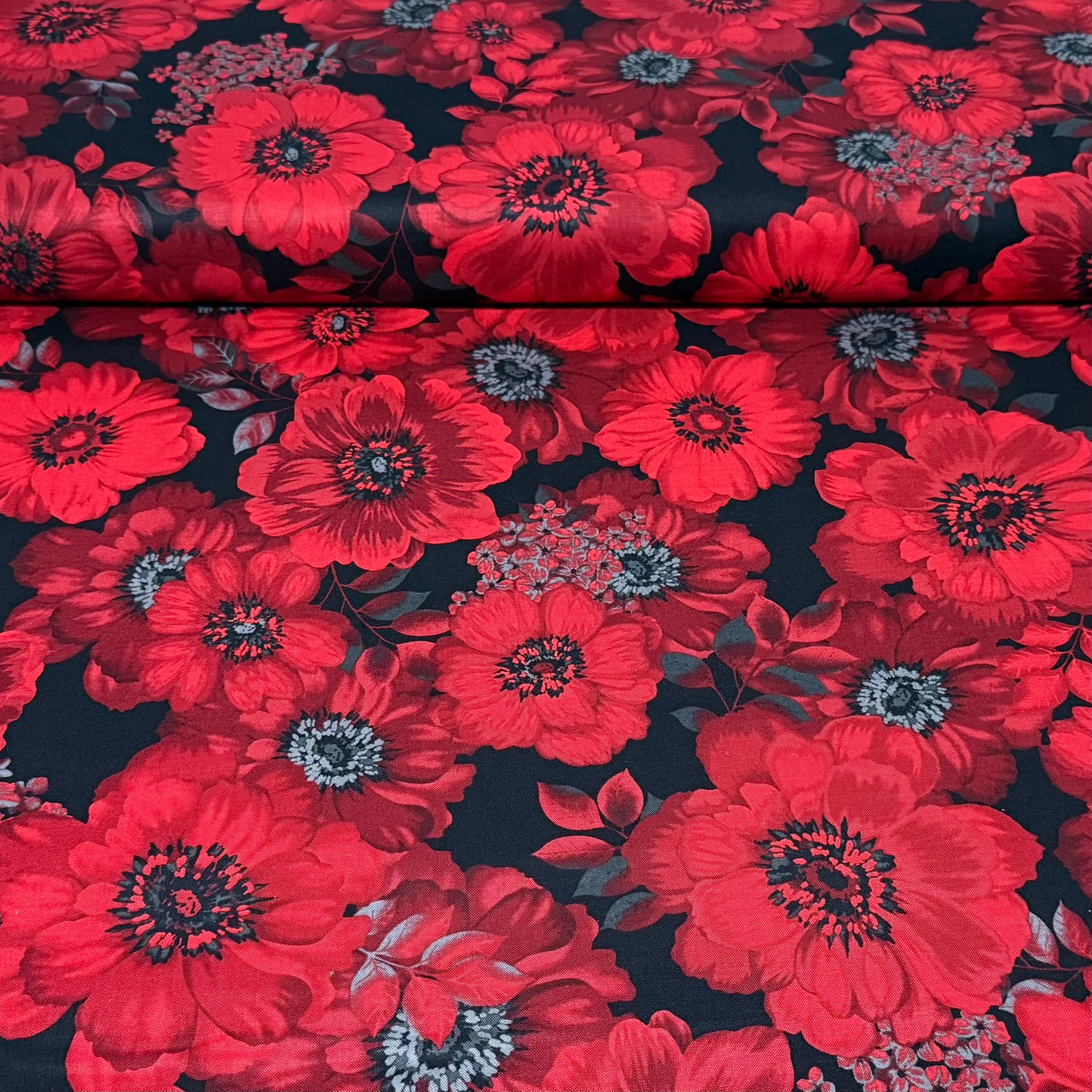 Midnight Scarlet Floral Cotton Fabric – Red Multi | 45” Quilting Cotton