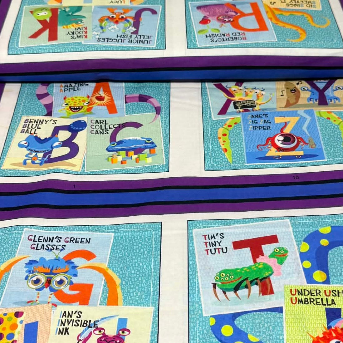 Alphabet Monsters Kids Panel Fabric – 100% Cotton | 45” Wide