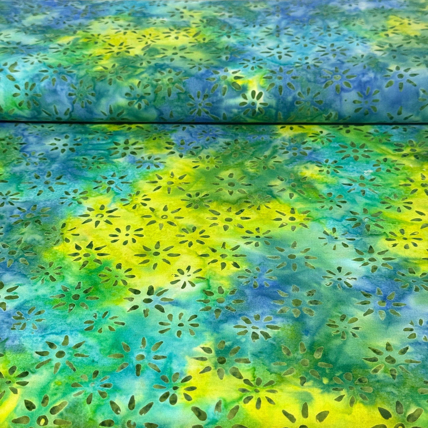 Floral Batik Cotton Fabric – Teal, Blue & Green | 100% Cotton | 45” Wide