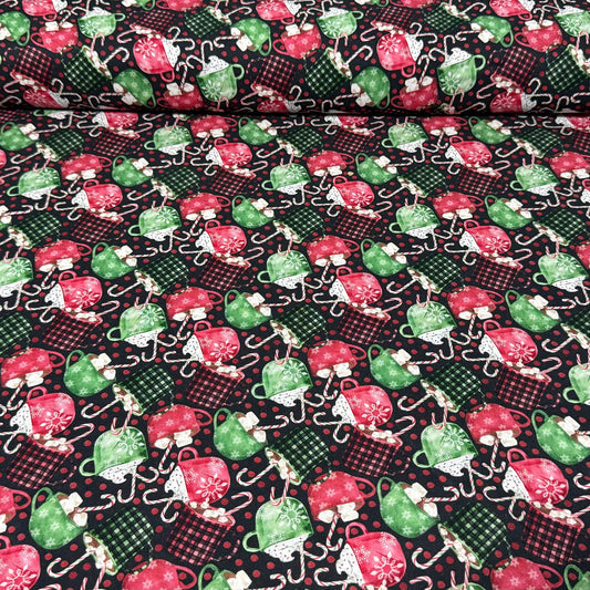 Holiday Cocoa Mugs Print Fabric – 100% Cotton | 45” Wide