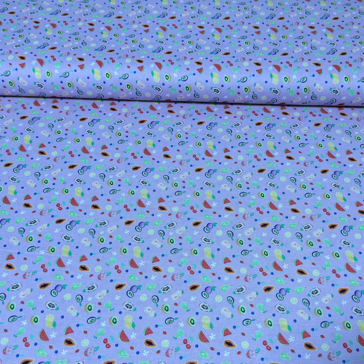 Mini Tropical Fruits on Lavender | 100% Cotton Fabric | 45” Wide