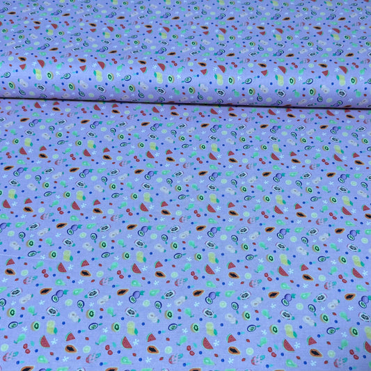 Mini Tropical Fruits on Lavender | 100% Cotton Fabric | 45” Wide