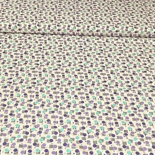 Modern Purple & Teal Dot Dash Print Fabric – 100% Cotton | 45” Wide