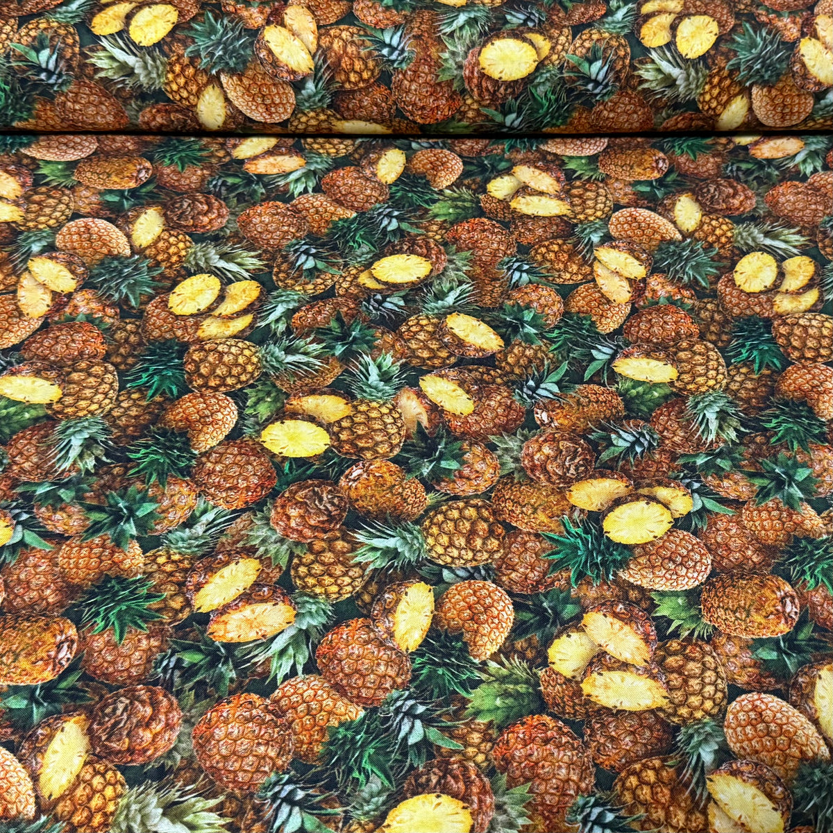 Tropical Pineapple Toss Cotton Print Fabric – Black Multi | 45” Wide