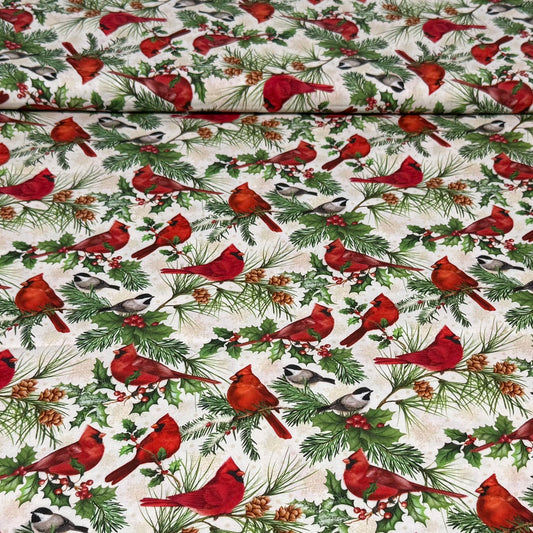 Winter Cardinal Forest Print Fabric – 100% Cotton | 45” Wide