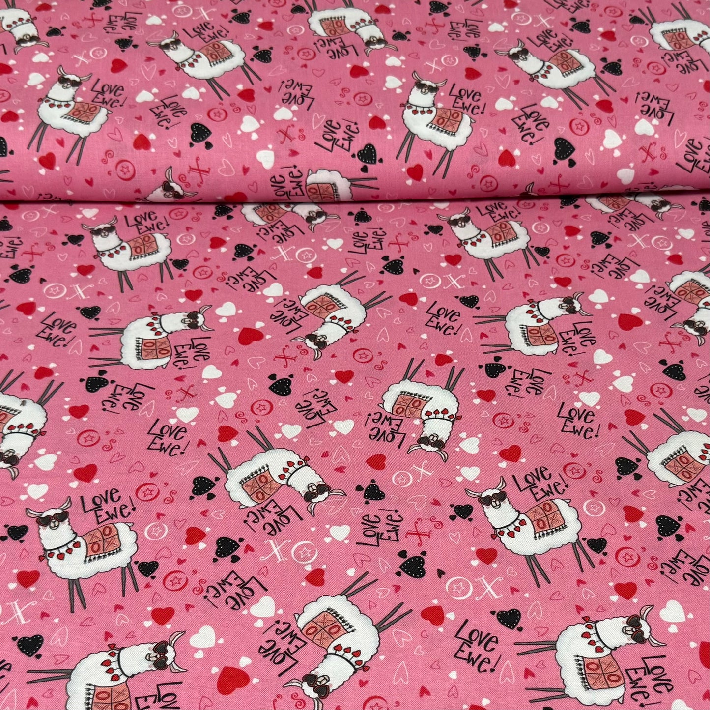 Love Ewe Valentine’s Llama Print Fabric – 100% Cotton | 45” Wide