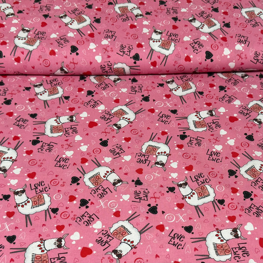 Love Ewe Valentine’s Llama Print Fabric – 100% Cotton | 45” Wide