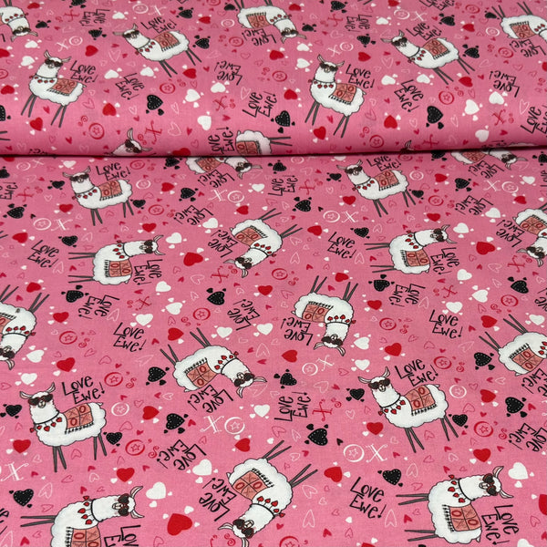 Love Ewe Valentine’s Llama Print Fabric – 100% Cotton | 45” Wide