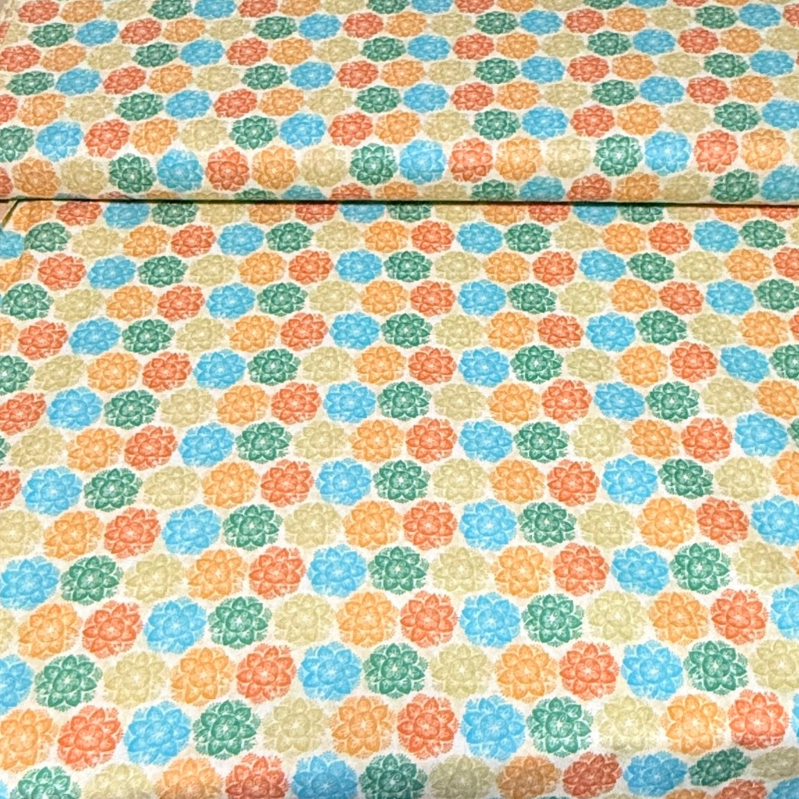Multicolor Floral Medallions on Cream Print Fabric – 100% Cotton | 45” Wide