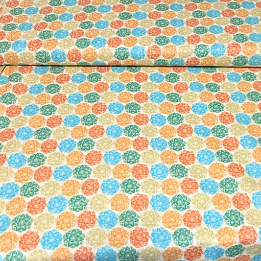 Multicolor Floral Medallions on Cream Print Fabric – 100% Cotton | 45” Wide