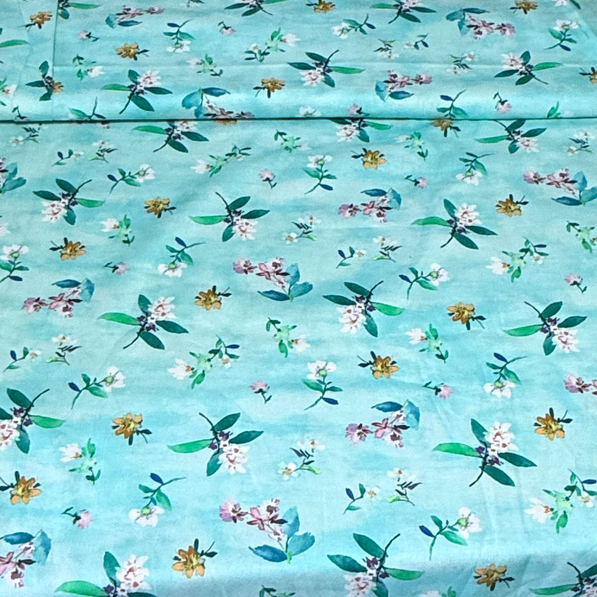 Aqua Meadow Floral Print Fabric – 100% Cotton | 45” Wide