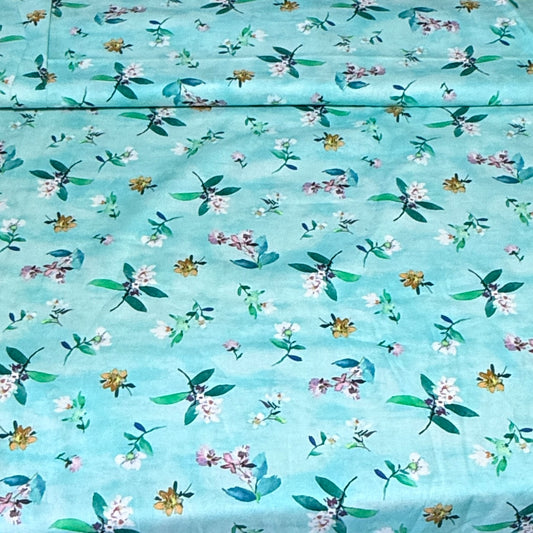 Aqua Meadow Floral Print Fabric – 100% Cotton | 45” Wide