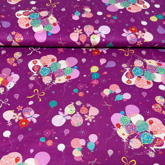 Midnight Balloon Garden Print Fabric - 100% Cotton | 45” Wide