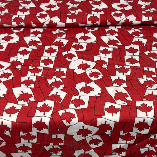 Canadian Flag Toss Print Fabric – 100% Cotton | 45” Wide
