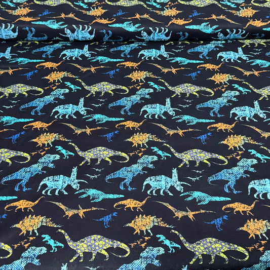 Jurassic Adventure Dinosaur Cotton Fabric – Black Multi | Kids Print