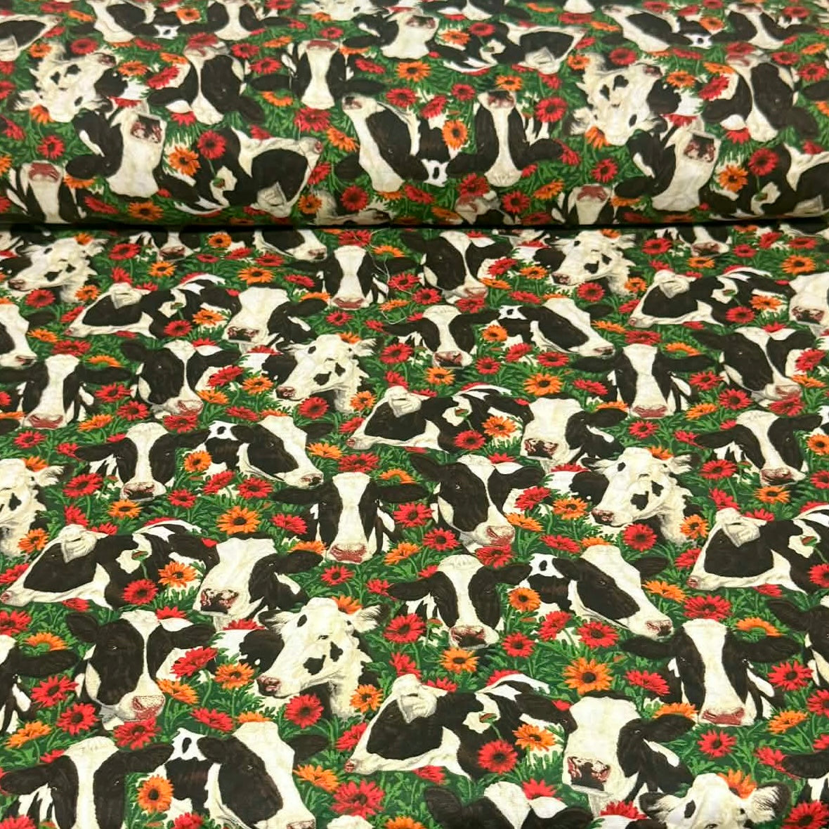 Cow Meadow Floral Print Fabric – 100% Cotton | 45” Wide