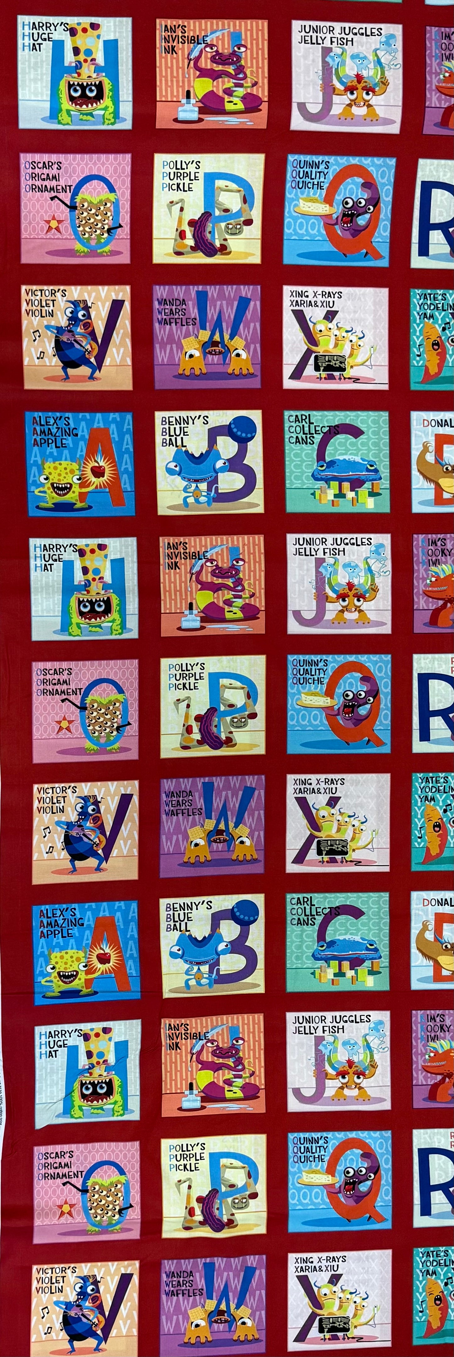 Alphabet Monsters Patchwork Print Fabric – 100% Cotton | 45” Wide