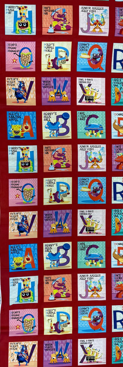 Alphabet Monsters Patchwork Print Fabric – 100% Cotton | 45” Wide