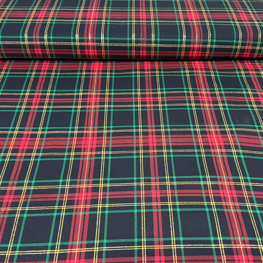 Classic Christmas Tartan Plaid Cotton Fabric With GLITTER – Red Green Gold