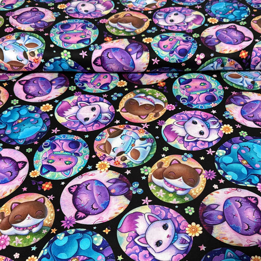 Dreamy Woodland Kittens Print Fabric - 100% Cotton | 45” Wide