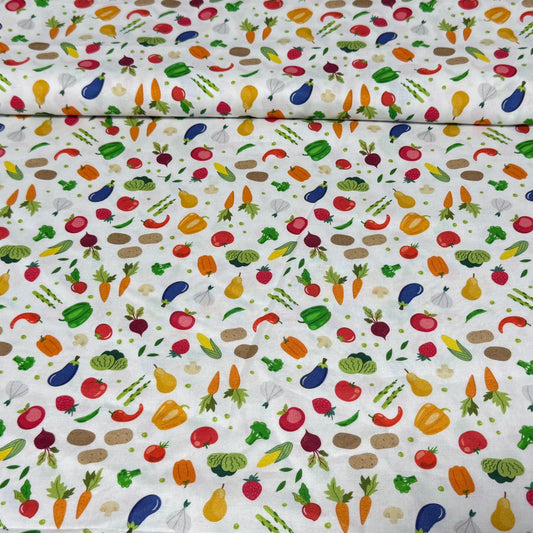 Fresh Garden Vegetables on White | 100% Cotton Fabric | 45” Wide