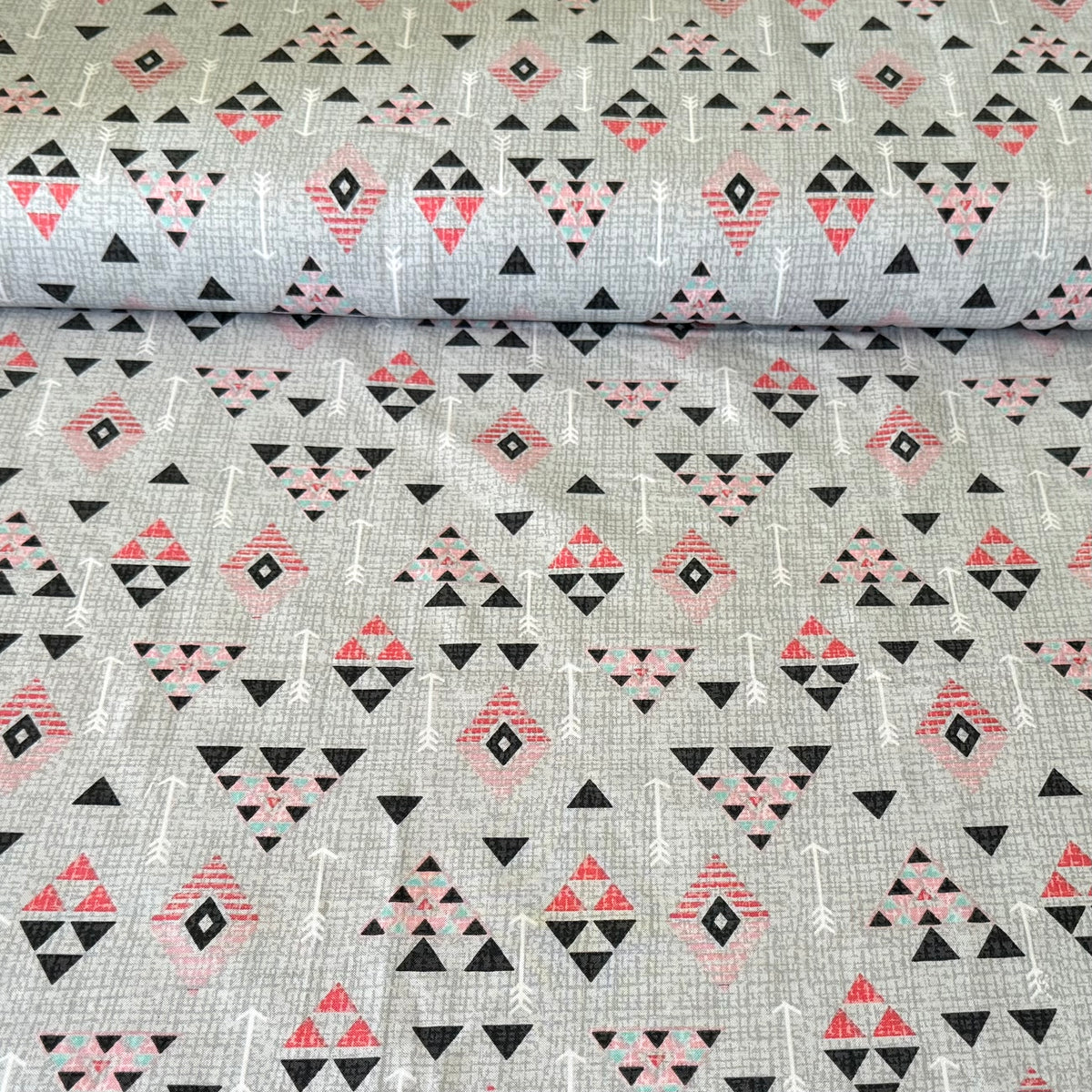 Blush & Charcoal Tribal Geometric | 100% Cotton Fabric | 45” Wide