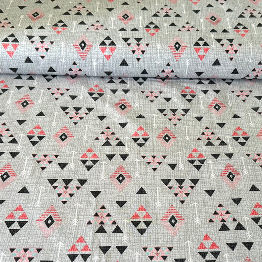 Blush & Charcoal Tribal Geometric | 100% Cotton Fabric | 45” Wide