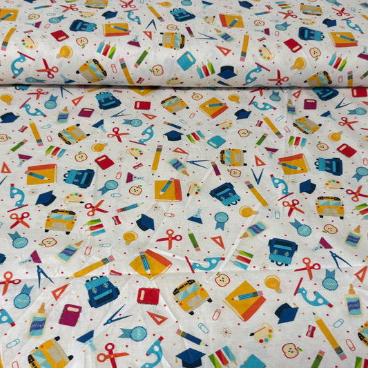 Back to School Toss Print Fabric – 100% Cotton | 45” Wide