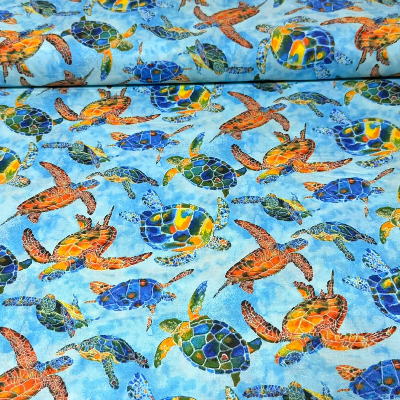 Mosaic Sea Turtle Print Fabric – 100% Cotton | 45” Wide
