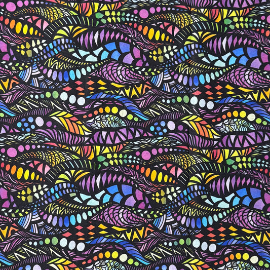 Midnight Neon Wave Abstract Fabric – 100% Cotton | 45” Wide