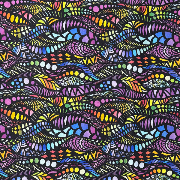 Midnight Neon Wave Abstract Fabric – 100% Cotton | 45” Wide