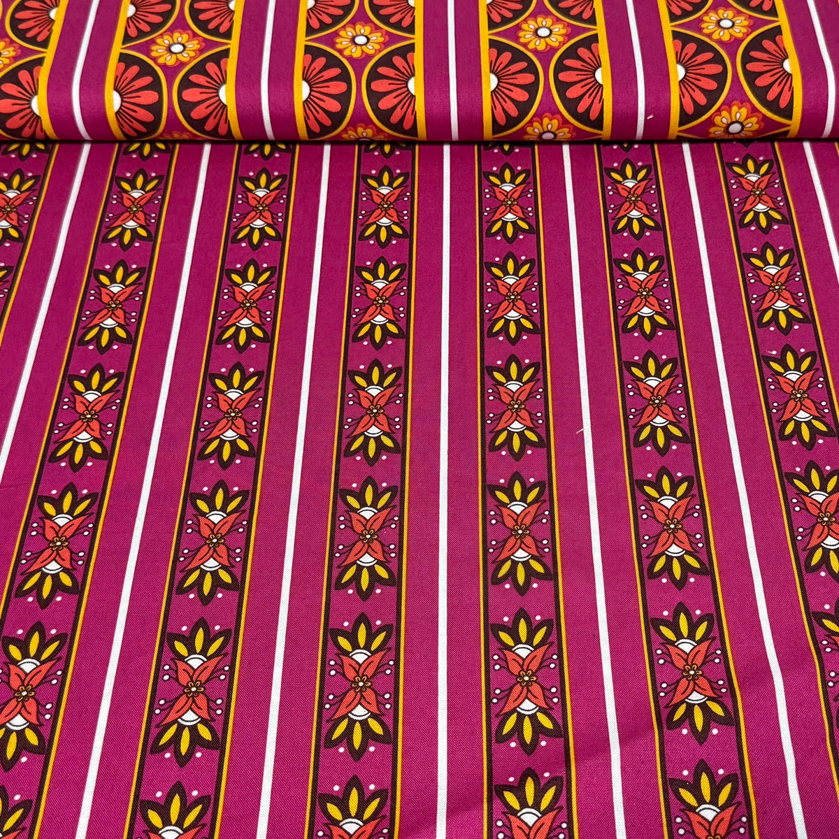 Magenta Floral Stripe | 100% Cotton Fabric | 45” Wide