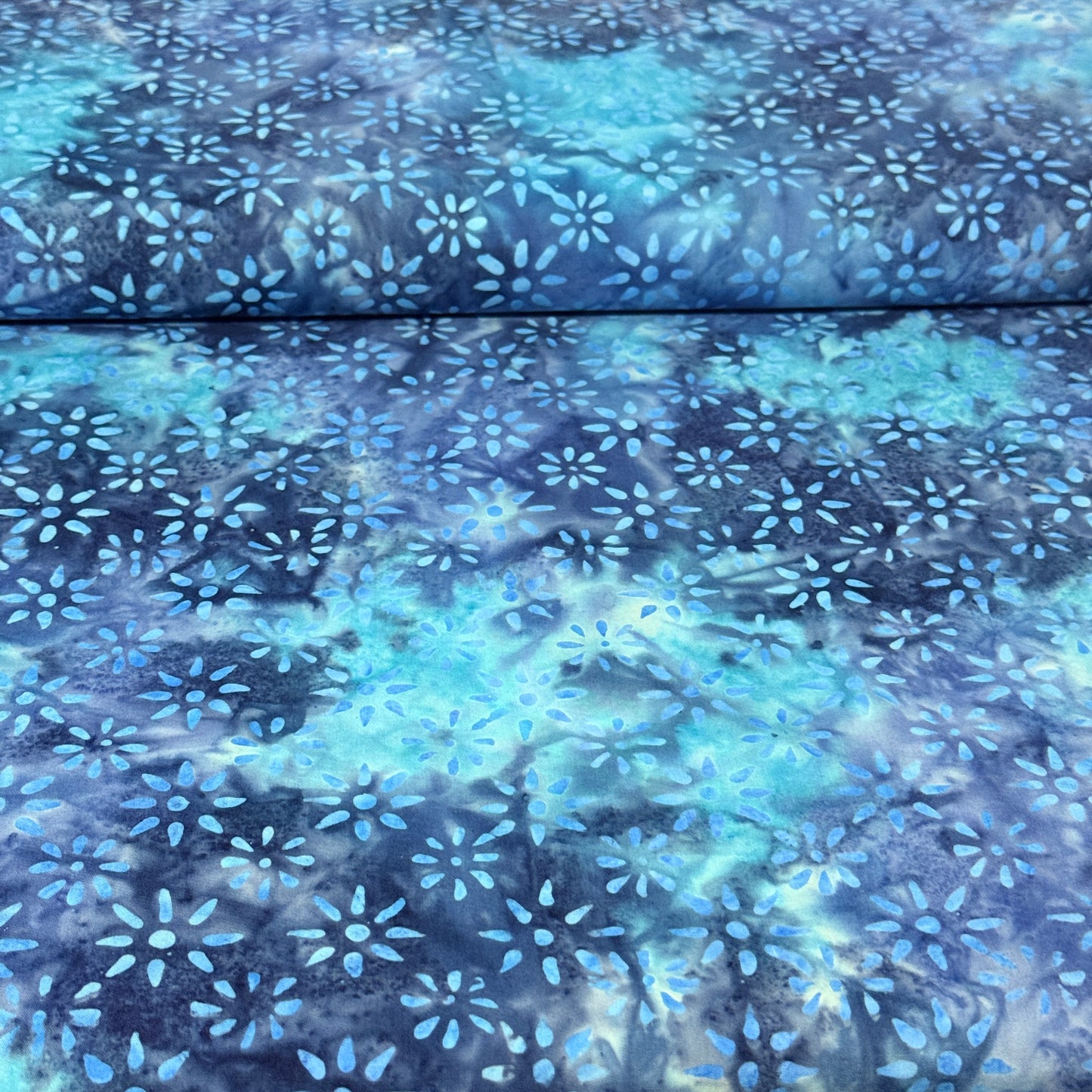 Floral Batik Cotton Fabric – Teal, Blue & Green | 100% Cotton | 45” Wide