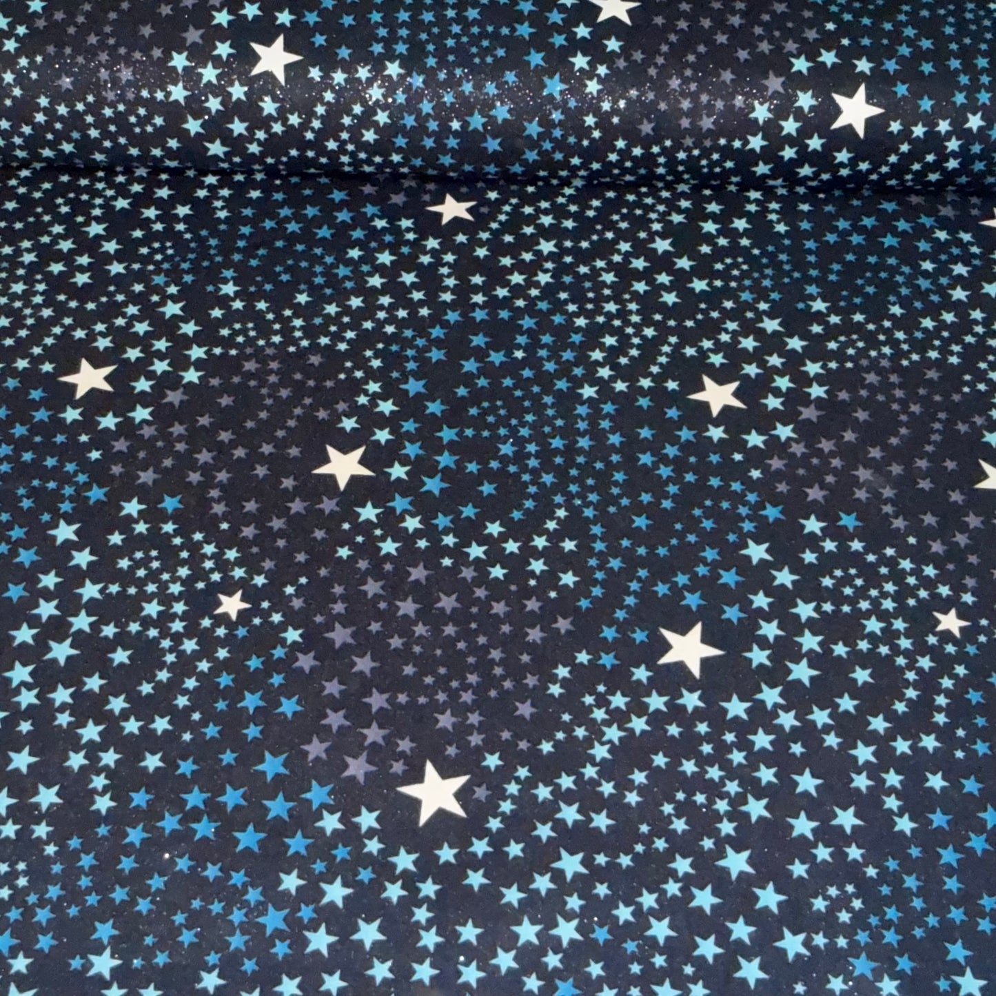 Midnight Star Swirl Print Fabric with Glitter – 100% Cotton | 45” Wide