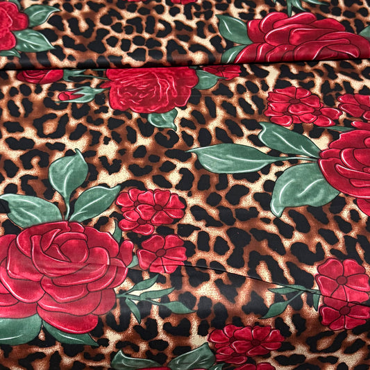 Red Rose & Leopard Print Fabric – 100% Cotton | 45” Wide
