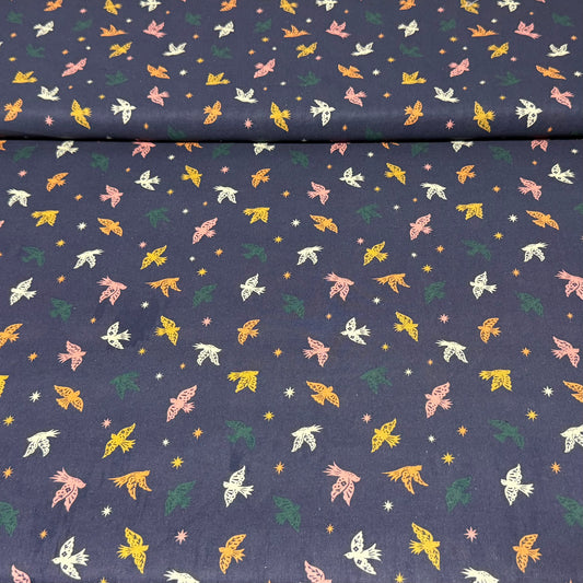 Colourful Birds & Stars on Navy | 100% Cotton Fabric | 45” Wide