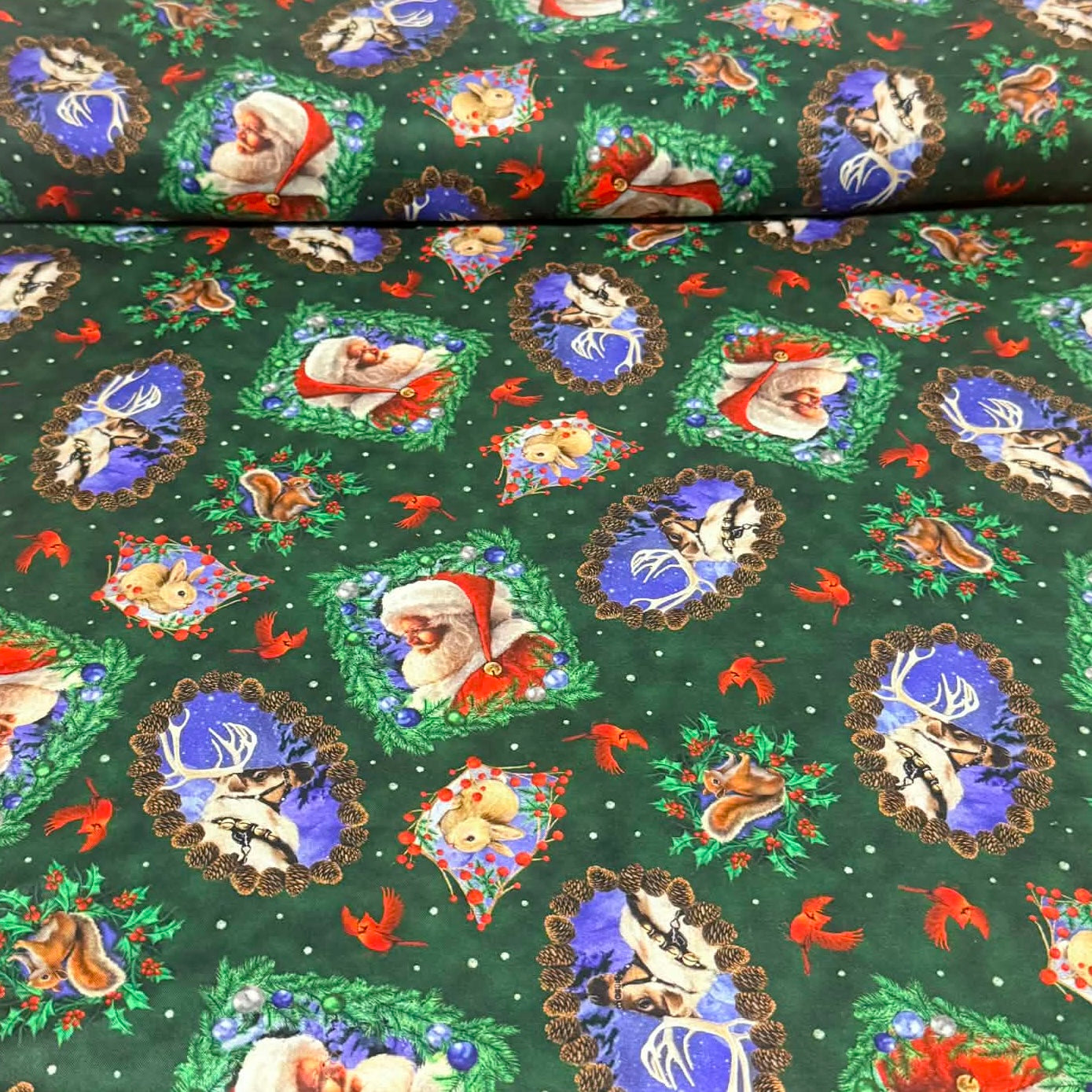 Vintage Woodland Christmas Print Fabric – 100% Cotton | 45” Wide